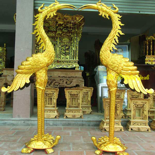 Đôi Hạc thờ bằng gỗ sơn son thếp vàng