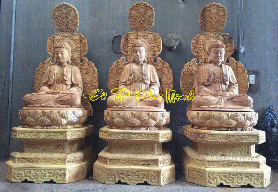 Tượng Tam Thế Phật gỗ Mít