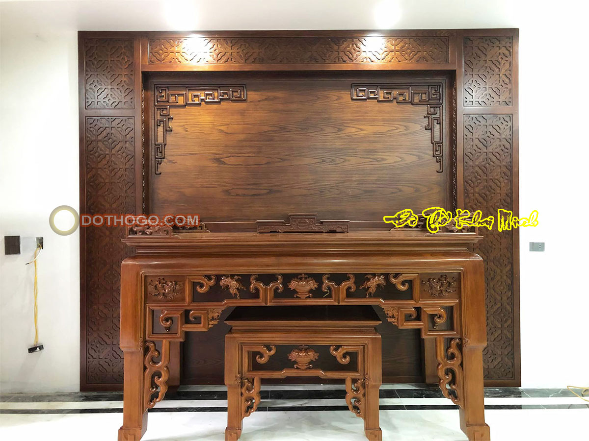 Bàn thờ gỗ đẹp cùng vách thờ