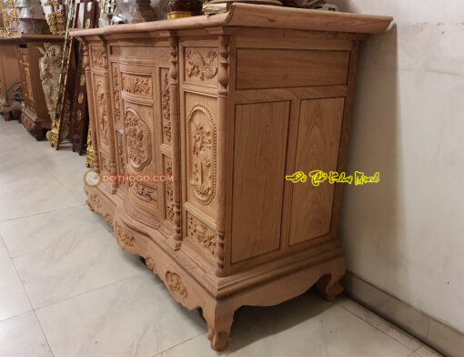 Mẫu tủ thờ gia tiên đẹp chạm Tam đa