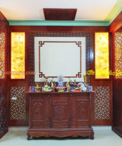 Tủ thờ Tam đa cánh cong gỗ Gụ trong phòng thờ gia tiên